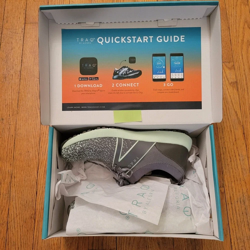 TRAQ Alegria 8 8.5 Smart Walking Shoe Mint Knit Q-Chip QOOL 5330 Athleisure